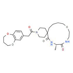 ChemSpider 2D Image | (9S)-3-(3,4-Dihydro-2H-1,5-benzodioxepin-7-ylacetyl)-9-methyl-14-oxa-3,8,11-triazaspiro[5.12]octadecane-7,10-dione | C26H37N3O6
