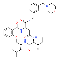 ChemSpider 2D Image | (3S,6S,10S)-6-[(2S)-2-Butanyl]-3-isobutyl-N-[3-(4-morpholinylmethyl)benzyl]-5,8,12-trioxo-3,4,5,6,7,8,9,10,11,12-decahydro-2H-1,4,7,11-benzoxatriazacyclotetradecine-10-carboxamide | C35H49N5O6