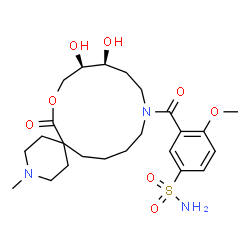 ChemSpider 2D Image | 3-{[(10R,11S)-10,11-Dihydroxy-3-methyl-7-oxo-8-oxa-3,14-diazaspiro[5.12]octadec-14-yl]carbonyl}-4-methoxybenzenesulfonamide | C24H37N3O8S