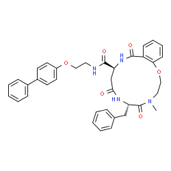 ChemSpider 2D Image | (6S,10S)-6-Benzyl-N-[2-(4-biphenylyloxy)ethyl]-4-methyl-5,8,12-trioxo-3,4,5,6,7,8,9,10,11,12-decahydro-2H-1,4,7,11-benzoxatriazacyclotetradecine-10-carboxamide | C37H38N4O6