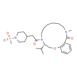 ChemSpider 2D Image | (3S)-3-Isopropyl-11-methyl-4-{[1-(methylsulfonyl)-4-piperidinyl]acetyl}-2,3,4,5,6,7,8,9,10,11-decahydro-12H-1,4,11-benzoxadiazacyclotetradecin-12-one | C27H43N3O5S