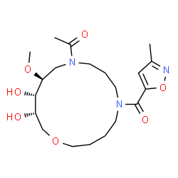 ChemSpider 2D Image | 1-{(12S,13S,14S)-13,14-Dihydroxy-12-methoxy-6-[(3-methyl-1,2-oxazol-5-yl)carbonyl]-1-oxa-6,10-diazacyclopentadecan-10-yl}ethanone | C20H33N3O7