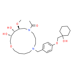 ChemSpider 2D Image | 1-[(12S,13S,14S)-13,14-Dihydroxy-6-{4-[(1-hydroxycyclohexyl)methoxy]benzyl}-12-methoxy-1-oxa-6,10-diazacyclopentadecan-10-yl]ethanone | C29H48N2O7