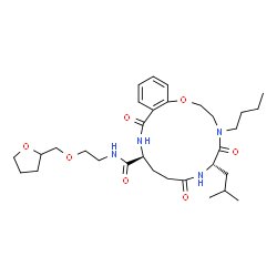 ChemSpider 2D Image | (6S,11S)-4-Butyl-6-isobutyl-5,8,13-trioxo-N-[2-(tetrahydro-2-furanylmethoxy)ethyl]-2,3,4,5,6,7,8,9,10,11,12,13-dodecahydro-1,4,7,12-benzoxatriazacyclopentadecine-11-carboxamide | C31H48N4O7