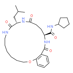 ChemSpider 2D Image | (10S,15S)-N-Cyclopentyl-10-isobutyl-9,12,17-trioxo-2,3,4,5,6,7,8,9,10,11,12,13,14,15,16,17-hexadecahydro-1,8,11,16-benzoxatriazacyclononadecine-15-carboxamide | C29H44N4O5