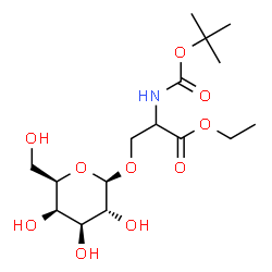 ChemSpider 2D Image | Ethyl 2-({[(2-methyl-2-propanyl)oxy]carbonyl}amino)-3-{[(2R,3R,4S,5R,6R)-3,4,5-trihydroxy-6-(hydroxymethyl)tetrahydro-2H-pyran-2-yl]oxy}propanoate | C16H29NO10