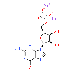 ChemSpider 2D Image | Disodium 2-amino-9-(5-O-phosphonato-alpha-D-ribofuranosyl)-3,9-dihydro-6H-purin-6-one | C10H12N5Na2O8P