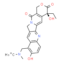 ChemSpider 2D Image | (4S)-4-Ethyl-4,9-dihydroxy-10-({methyl[(~11~C)methyl]amino}methyl)-1H-pyrano[3',4':6,7]indolizino[1,2-b]quinoline-3,14(4H,12H)-dione | C2211CH23N3O5