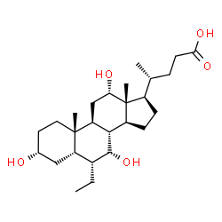 ChemSpider 2D Image | (3alpha,5beta,6alpha,7alpha,12alpha)-6-Ethyl-3,7,12-trihydroxycholan-24-oic acid | C26H44O5