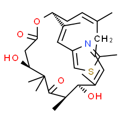 ChemSpider 2D Image | (4S,7R,8R,13Z,16S)-4,8-Dihydroxy-5,5,7,9,13-pentamethyl-16-[(1E)-1-(2-methyl-1,3-thiazol-4-yl)-1-propen-2-yl]oxacyclohexadeca-9,13-diene-2,6-dione | C27H39NO5S
