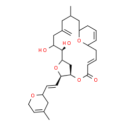 ChemSpider 2D Image | (3E,7R,8R,11R)-11,12-Dihydroxy-16-methyl-8-[(E)-2-(4-methyl-3,6-dihydro-2H-pyran-2-yl)vinyl]-14-methylene-6,9,22-trioxatricyclo[16.3.1.1~7,10~]tricosa-3,20-dien-5-one | C30H42O7