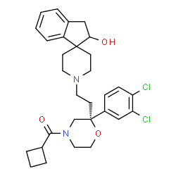 ChemSpider 2D Image | Cyclobutyl{(2R)-2-(3,4-dichlorophenyl)-2-[2-(2-hydroxy-2,3-dihydro-1'H-spiro[indene-1,4'-piperidin]-1'-yl)ethyl]-4-morpholinyl}methanone | C30H36Cl2N2O3