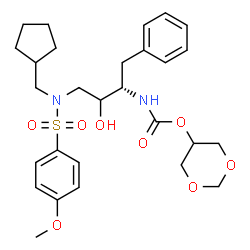 ChemSpider 2D Image | 1,3-Dioxan-5-yl [(2S)-4-{(cyclopentylmethyl)[(4-methoxyphenyl)sulfonyl]amino}-3-hydroxy-1-phenyl-2-butanyl]carbamate | C28H38N2O8S