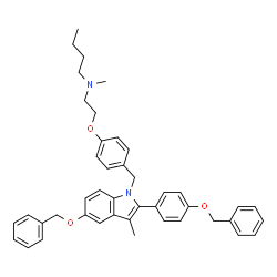 ChemSpider 2D Image | N-{2-[4-({5-(Benzyloxy)-2-[4-(benzyloxy)phenyl]-3-methyl-1H-indol-1-yl}methyl)phenoxy]ethyl}-N-methyl-1-butanamine | C43H46N2O3