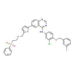 ChemSpider 2D Image | N-{3-Chloro-4-[(3-fluorobenzyl)oxy]phenyl}-6-(5-{[2-(phenylsulfonyl)ethoxy]methyl}-2-furyl)-4-quinazolinamine | C34H27ClFN3O5S
