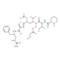 ChemSpider 2D Image | 4-[({2-[1-Acetoxy-3-([(butyryloxy)methyl]{N-[(1-methyl-2-piperidinyl)carbonyl]isoleucyl}amino)-4-methylpentyl]-1,3-thiazol-4-yl}carbonyl)amino]-2-methyl-5-phenylpentanoic acid | C42H63N5O9S