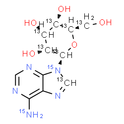 ChemSpider 2D Image | 9-[beta-D-(~13~C_6_)Glucopyranosyl](8-~13~C,9-~15~N)-9H-purin-6-(~15~N)amine | C413C7H15N315N2O5