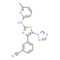 ChemSpider 2D Image | 3-{2-[(6-Methyl-2-pyridinyl)amino]-5-(1H-1,2,4-triazol-1-yl)-1,3-thiazol-4-yl}benzonitrile | C18H13N7S
