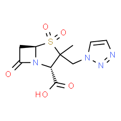 ChemSpider 2D Image | (2S,5R)-3-Methyl-7-oxo-3-(1H-1,2,3-triazol-1-ylmethyl)-4-thia-1-azabicyclo[3.2.0]heptane-2-carboxylic acid 4,4-dioxide | C10H12N4O5S