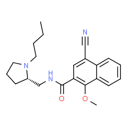 ChemSpider 2D Image | N-{[(2S)-1-Butyl-2-pyrrolidinyl]methyl}-4-cyano-1-methoxy-2-naphthamide | C22H27N3O2