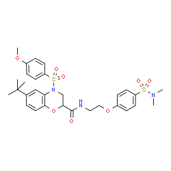 ChemSpider 2D Image | N-{2-[4-(Dimethylsulfamoyl)phenoxy]ethyl}-4-[(4-methoxyphenyl)sulfonyl]-6-(2-methyl-2-propanyl)-3,4-dihydro-2H-1,4-benzoxazine-2-carboxamide | C30H37N3O8S2