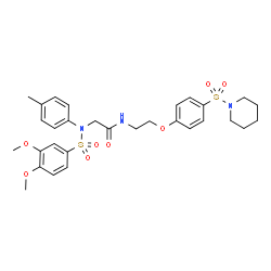 ChemSpider 2D Image | N~2~-[(3,4-Dimethoxyphenyl)sulfonyl]-N~2~-(4-methylphenyl)-N-{2-[4-(1-piperidinylsulfonyl)phenoxy]ethyl}glycinamide | C30H37N3O8S2