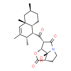 ChemSpider 2D Image | (2aS,7R,7aR,7bS)-7b-Hydroxy-7-{[(1R,2S,4aR,6S,8aR)-2,3,4a,6-tetramethyl-1,2,4a,5,6,7,8,8a-octahydro-1-naphthalenyl]carbonyl}hexahydrofuro[2,3,4-gh]pyrrolizine-2,6-dione | C23H31NO5