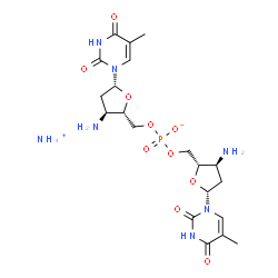 ChemSpider 2D Image | Ammonium bis{[(2S,3S,5R)-3-amino-5-(5-methyl-2,4-dioxo-3,4-dihydro-1(2H)-pyrimidinyl)tetrahydro-2-furanyl]methyl} phosphate | C20H32N7O10P