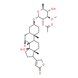 ChemSpider 2D Image | (3beta,5beta,7beta,9xi,17xi)-3-[(2-O-Acetyl-6-deoxy-3-O-methyl-alpha-L-glucopyranosyl)oxy]-14-hydroxy-7,8-epoxycard-20(22)-enolide | C32H46O10