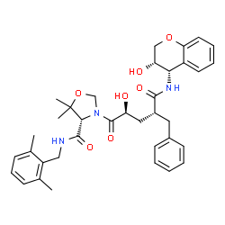 ChemSpider 2D Image | (4S)-3-[(2S,4R)-4-Benzyl-2-hydroxy-5-{[(3S,4S)-3-hydroxy-3,4-dihydro-2H-chromen-4-yl]amino}-5-oxopentanoyl]-N-(2,6-dimethylbenzyl)-5,5-dimethyl-1,3-oxazolidine-4-carboxamide | C36H43N3O7