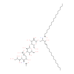 ChemSpider 2D Image | (2S,3R,4E)-3-Hydroxy-2-(stearoylamino)-4-octadecen-1-yl (6R)-5-acetamido-3,5-dideoxy-6-[(1S)-1,2,3-trihydroxypropyl]-beta-L-threo-hex-2-ulopyranonosyl-(2->3)-beta-D-galactopyranosyl-(1->4)-(4xi)-beta-
D-xylo-hexopyranoside | C59H108N2O21