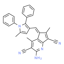 ChemSpider 2D Image | (5Z)-2-Amino-4,6-dimethyl-5-[(5-methyl-1,2-diphenyl-1H-pyrrol-3-yl)methylene]-5H-cyclopenta[b]pyridine-3,7-dicarbonitrile | C30H23N5