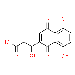 ChemSpider 2D Image | 3-(5,8-Dihydroxy-1,4-dioxo-1,4-dihydro-2-naphthalenyl)-3-hydroxypropanoic acid | C13H10O7