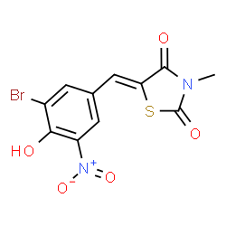 ChemSpider 2D Image | (5Z)-5-(3-Bromo-4-hydroxy-5-nitrobenzylidene)-3-methyl-1,3-thiazolidine-2,4-dione | C11H7BrN2O5S