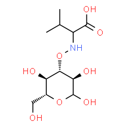 ChemSpider 2D Image | 3-Methyl-2-({[(3R,4S,5R,6R)-2,3,5-trihydroxy-6-(hydroxymethyl)tetrahydro-2H-pyran-4-yl]oxy}amino)butanoic acid | C11H21NO8