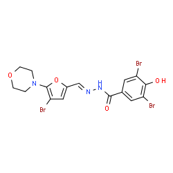 ChemSpider 2D Image | 3,5-Dibromo-N'-{(E)-[4-bromo-5-(4-morpholinyl)-2-furyl]methylene}-4-hydroxybenzohydrazide | C16H14Br3N3O4