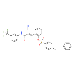 ChemSpider 2D Image | 2-[(1E)-2-Cyano-3-oxo-3-{[3-(trifluoromethyl)phenyl]amino}-1-propen-1-yl]phenyl 4-methylbenzenesulfonate - benzene (1:1) | C30H23F3N2O4S