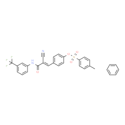 ChemSpider 2D Image | 4-[(1E)-2-Cyano-3-oxo-3-{[3-(trifluoromethyl)phenyl]amino}-1-propen-1-yl]phenyl 4-methylbenzenesulfonate - benzene (1:1) | C30H23F3N2O4S