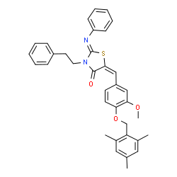 ChemSpider 2D Image | (2Z,5E)-5-[4-(Mesitylmethoxy)-3-methoxybenzylidene]-3-(2-phenylethyl)-2-(phenylimino)-1,3-thiazolidin-4-one | C35H34N2O3S