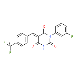 ChemSpider 2D Image | (5E)-1-(3-Fluorophenyl)-5-[4-(trifluoromethyl)benzylidene]-2,4,6(1H,3H,5H)-pyrimidinetrione | C18H10F4N2O3