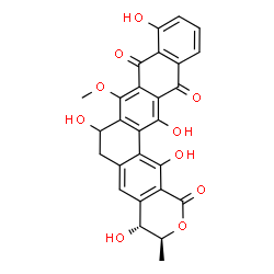ChemSpider 2D Image | (3S,4R)-4,7,10,15,16-Pentahydroxy-8-methoxy-3-methyl-3,4,6,7-tetrahydro-1H-tetraceno[2,1-g]isochromene-1,9,14-trione | C27H20O10