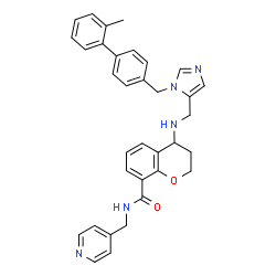 ChemSpider 2D Image | 4-[({1-[(2'-Methyl-4-biphenylyl)methyl]-1H-imidazol-5-yl}methyl)amino]-N-(4-pyridinylmethyl)-8-chromanecarboxamide | C34H33N5O2