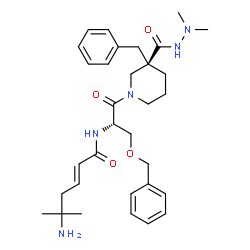 ChemSpider 2D Image | (2E)-5-Amino-N-[(2S)-1-{(3R)-3-benzyl-3-[(2,2-dimethylhydrazino)carbonyl]-1-piperidinyl}-3-(benzyloxy)-1-oxo-2-propanyl]-5-methyl-2-hexenamide | C32H45N5O4