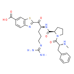 ChemSpider 2D Image | N-Methyl-D-phenylalanyl-N-{(2S)-1-(6-carboxy-1,3-benzothiazol-2-yl)-5-[(diaminomethylene)amino]-1-oxo-2-pentanyl}-D-prolinamide | C29H35N7O5S