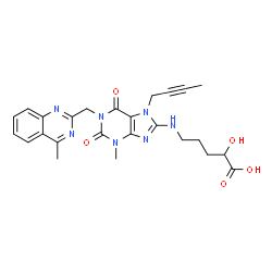 ChemSpider 2D Image | 5-({7-(2-Butyn-1-yl)-3-methyl-1-[(4-methyl-2-quinazolinyl)methyl]-2,6-dioxo-2,3,6,7-tetrahydro-1H-purin-8-yl}amino)-2-hydroxypentanoic acid | C25H27N7O5