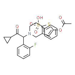 ChemSpider 2D Image | 5-[2-Cyclopropyl-1-(2-fluorophenyl)-2-oxoethyl]-4,5,6,7-tetrahydrothieno[3,2-c]pyridin-2-yl acetate benzenesulfonate (1:1) | C26H26FNO6S2