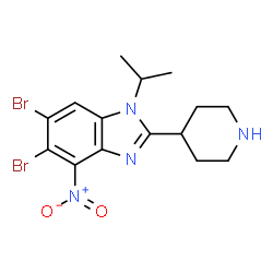ChemSpider 2D Image | 5,6-Dibromo-1-isopropyl-4-nitro-2-(4-piperidinyl)-1H-benzimidazole | C15H18Br2N4O2