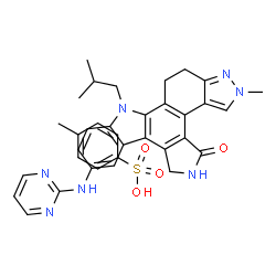 ChemSpider 2D Image | 11-Isobutyl-2-methyl-8-(2-pyrimidinylamino)-2,5,6,11,12,13-hexahydro-4H-indazolo[5,4-a]pyrrolo[3,4-c]carbazol-4-one 4-methylbenzenesulfonate (1:1) | C35H35N7O4S
