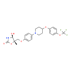 ChemSpider 2D Image | (4S,5S)-4-Hydroxy-5-methyl-5-[(4-{4-[4-(trifluoromethoxy)phenoxy]-1-piperidinyl}phenoxy)methyl]-1,3-oxazolidin-2-one | C23H25F3N2O6