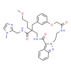 ChemSpider 2D Image | 3-(3-Methoxypropyl)-N-[(1-methyl-1H-imidazol-2-yl)methyl]-6,19-dioxo-21-oxa-5,14,15,18-tetraazatetracyclo[20.3.1.0~7,15~.0~8,13~]hexacosa-1(26),7,9,11,13,22,24-heptaene-3-carboxamide | C31H37N7O5